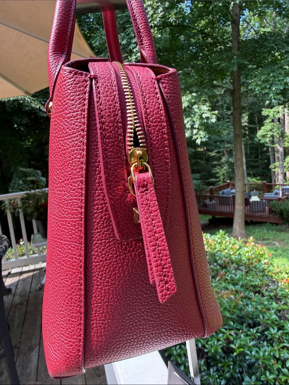 MCM Red Leather Satchel Bag